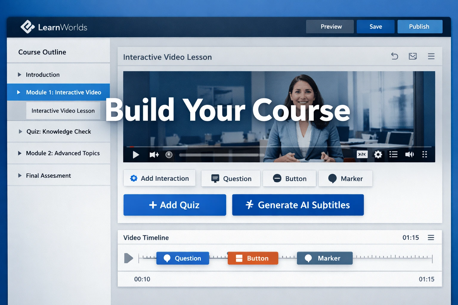 LearnWorlds course builder for creating interactive online courses