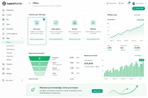LearnWorlds tools to monetize online courses with subscriptions and funnels