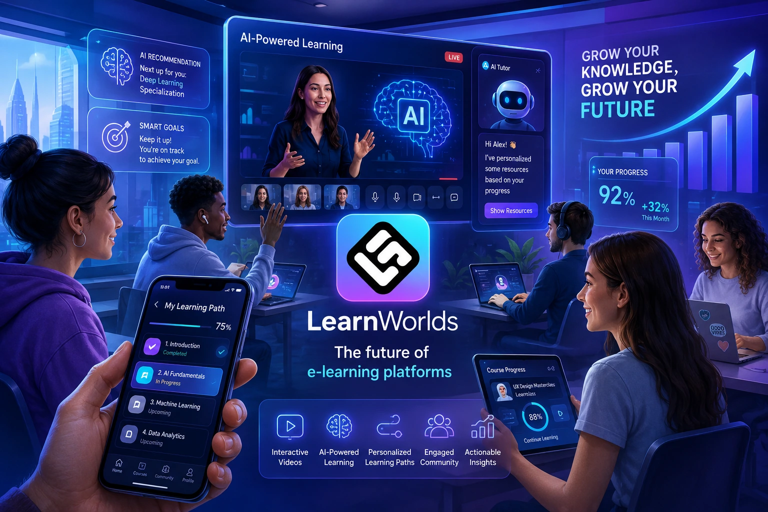 LearnWorlds as the future of e-learning platforms with AI and interactive tools