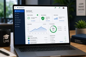 Learning management systems dashboard showing regular LMS updates and maintenance alerts