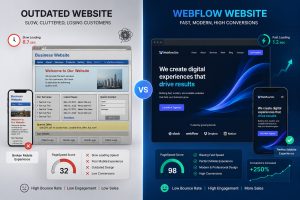 5 Signs Your Website Needs a Webflow Expert – before and after comparison