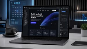 Professional Webflow expert working on a high-performance business website in 2026